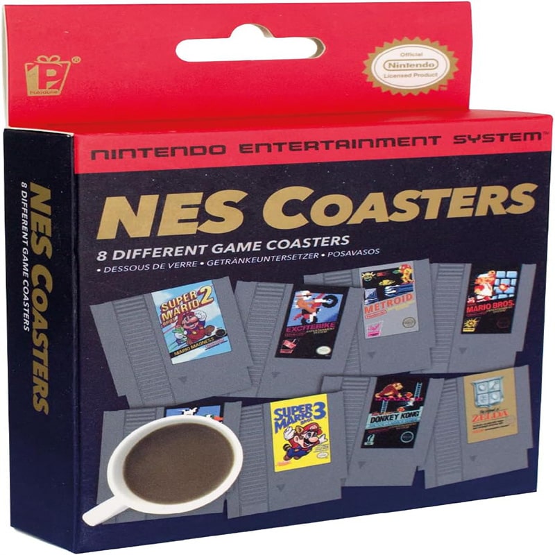 Paladone Nintendo NES Cartridge Retro Drink Coasters for Gamers - Set of 8 - Featuring Donkey Kong, Legend of Zelda, Super Mario, and More Classic Games